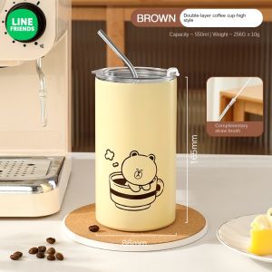 (350ML/550ML)100% Authentic Line Friends Coffee Cup Double layer Thermos Cup Portable 304 Stainless Steel Food Grade Large Capacity LFB91