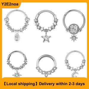【Local shipping】 Fashion Stainless Steel Septum Hoop Clickers Nose Ring Women Tragus Cartilage Helix Hoop Earrings Jewelry