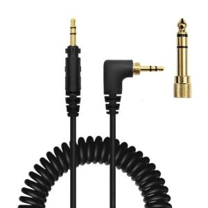 Spring Coiled Headphone Cable Cord with 3.5mm and 6.35mm Connectors Feature For EAH-DJ1200 Headphone Black