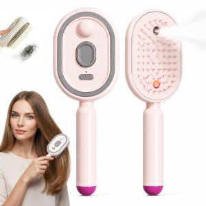 2026 Upgraded Electric Steam Brush for Hair 3 in 1 Rechargeable Self-Cleaning Hair Brush with Water Spray Anti-Static Spray Hair Brush Scalp Massage Comb for Women Thick Long Hair (Purple)