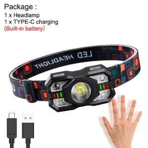 Asafee: ZL-009 Outdoor Portable Headlight SuperBright XTE LED Forehead Light Fishing Work Lamp Built in Battery Type-C Rechargeable 5Mode Sensing Switch Fixed Focus IPX4 Waterproof