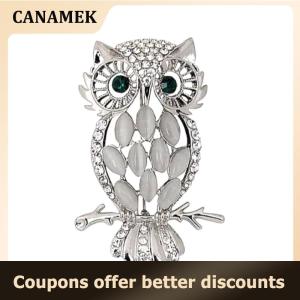 【 CANAMEK 】 Retro Fashion Cat Eye Stone Owl Brooch For Women Clothing Coat Accessories Gifts