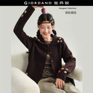 Giordano Women Floral embroidery raglan sleeve cardigan Free Shipping 18356923