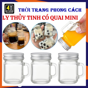 Ly Thủy Tinh Mini Có Quai Cầm Nắp Nhôm Vặn Kín 120ML - Hũ Thủy Tinh - Lọ Chiết Cà Phê Ginger Shot Decor Bàn Ăn Xinh Xắn - Cốc Thủy Tinh Dày Chịu Nhiệt
