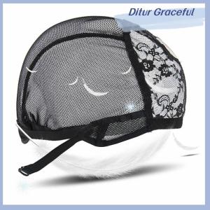 Ditur ลูกไม้ตาข่ายเต็มวิกผมหมวกผมตาข่ายทอผ้าหมวกสำหรับการทำวิกผมปรับสายรัด