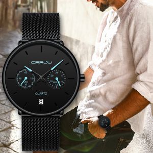 CRRJU Jam Tangan Pria Baja Penuh Kasual Jam Tangan Tahan Air Jam Tangan Kuarsa Olahraga Jam Tangan (2162)