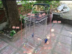 รถเข็นตะกร้า ไซส์ XLใหญ่พิเศษ!! 42x46x102cm. รถเข็นสเตนเลส รถเข็นช้อปปิ้ง รถเข็นจ่ายตลาด เสริมก้นตะกร้าหนา มีฝาปิดพับได้ รับนน.60kg ฟรี! ถุงผ้า