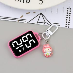 Mini Digital Keychain Clock LED Display Pocket Watch Cartoon Hanging Pendant Portable Key Ring