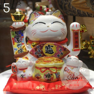 Patung Pajangan Boneka Kucing Hoki Premium Keramik 20cm Tatakan Maneki Neko Lucky Cat Limited Eksklusif Kado Rumah Usaha Baru