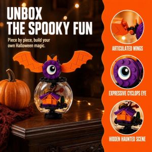 ZHONGMEET Red Spider Building Blocks Ornaments Witch Hat One-Eyed Monster Glass Ball Pendant DIY Assemble Bricks DIY Assembly Toy Halloween