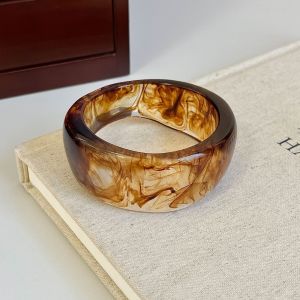 YOUTH HOME Bohemian Acrylic Bangle Europe American Style Smudging Irregular Wide Bracelet Simple Minority Design Retro Hand Ring Women