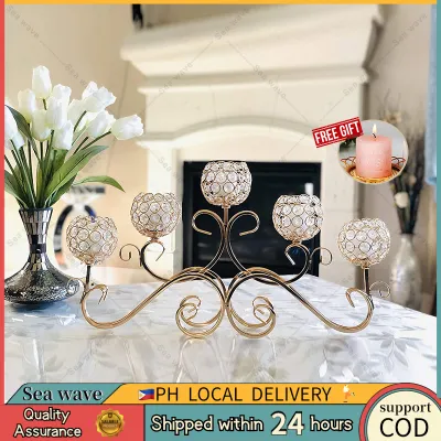 3PCS Gold Plated Crystal Candle Holder Metal Candlestick Stand for Home Decor Dining Room Table Centerpiece