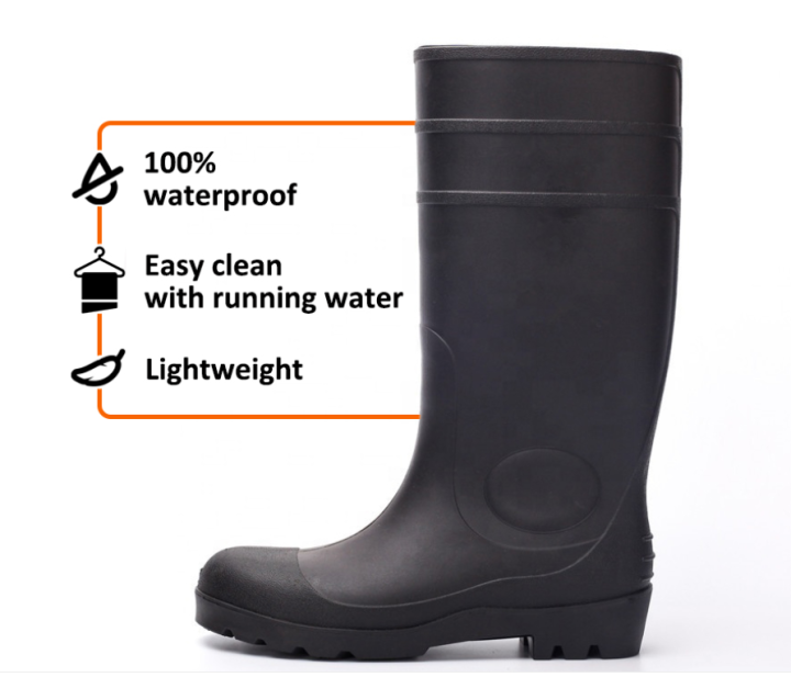 Water proof Gumboots Industrial Black Pvc Rain Boots