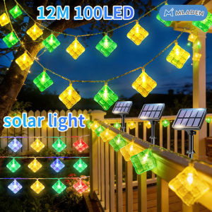 MLADEN Lampu Raya Ketupat Moon Star String Lights Solar Outdoor Waterproof LED Ramadan Light Hari Raya Decor
