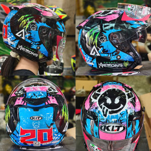 Nón bảo hiểm 3/4 KLT tem Demons - Mũ bảo hiểm 3/4 siêu đẹp chính hãng 2 kính tặng khăn ninja và bộ tem