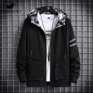 FUGUINIAO Oversized Mens Jacket Hooded Jacket Plus Fat Lightweight Jacket Black Jacket