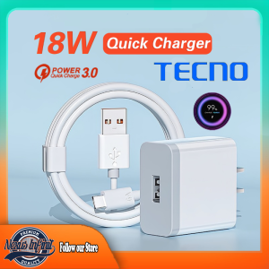TECNO Adapter 18W Fast Travel Charging 6A Type-C Micro USB Cable For Tecno POP 7 NOTE 40 POVA 5 Android