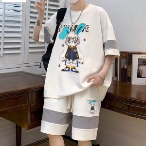 เสื้อยืดวาฟเฟิลสำหรับผู้ชายและผู้หญิงฤดูร้อนอินเทรนด์แขนสั้นชุดกีฬาสบายๆเสื้อผ้า 2023 ชุดเยาวชนใหม่