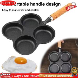 [HOSPORT Official Mall]4-Hole Breakfast Burger Egg Pancake Maker Wooden Handle Non Stick Cookware Pancake Pan Multifunction Hamburger Steak Pan