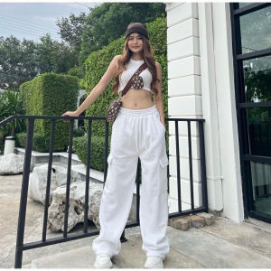 Jooly Up Cargo Sweatpant Korean Style Celana fleece Kargo Kantong Banyak Wanita Ukuran Jumbo