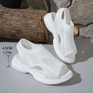 2026 Summer New Wedge Heel Thick-Soled Mesh Sandals Platform Sole Fashion Casual Large Size Hollow Fish-Mouth WomenS Sandals
