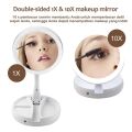 Cermin make up lampu led cermin rias bulat kotak lipat lampu led portable aesthetic mini lampu standing kaca kecil persegi pembesar cembung cekung meja rias unik yang ada lampu ring light. 