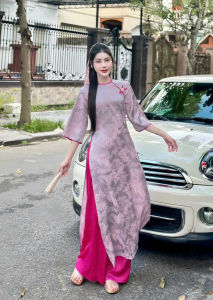 Áo dài cách tân nữ gấm tơ Long Phụng cổ tròn tay lỡ trẻ trung tôn da