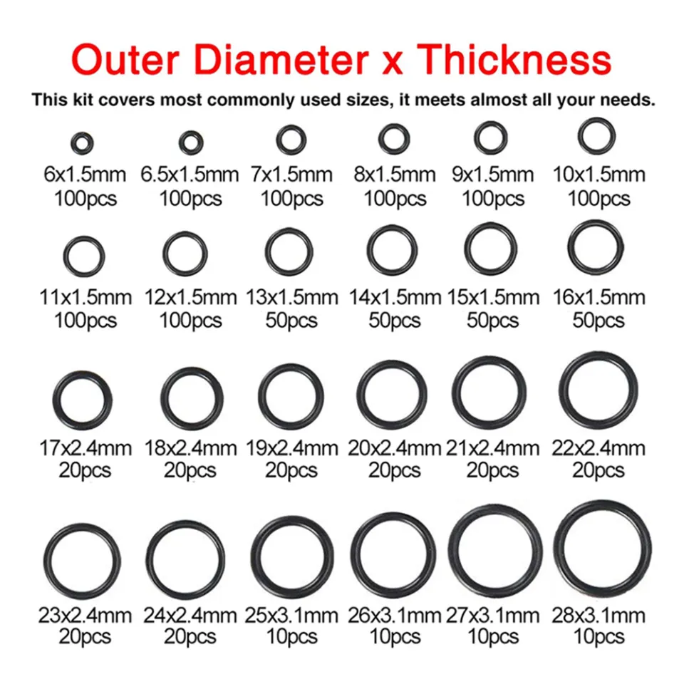 1200pcs NBR Seal Ring Kit Nitrile Rubber O-ring Seal Ring  Nitrile Washer Assortment Kit Set Box Black