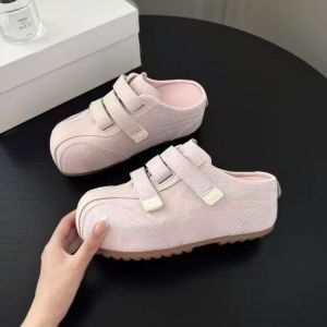 [Free Shipping] 2026 6Cm Inner Height-Increasing Half-Slip-On WomenS Shoes Velcro-Fastened Closed-Toe Mules Retro Casual Outdoor Wear