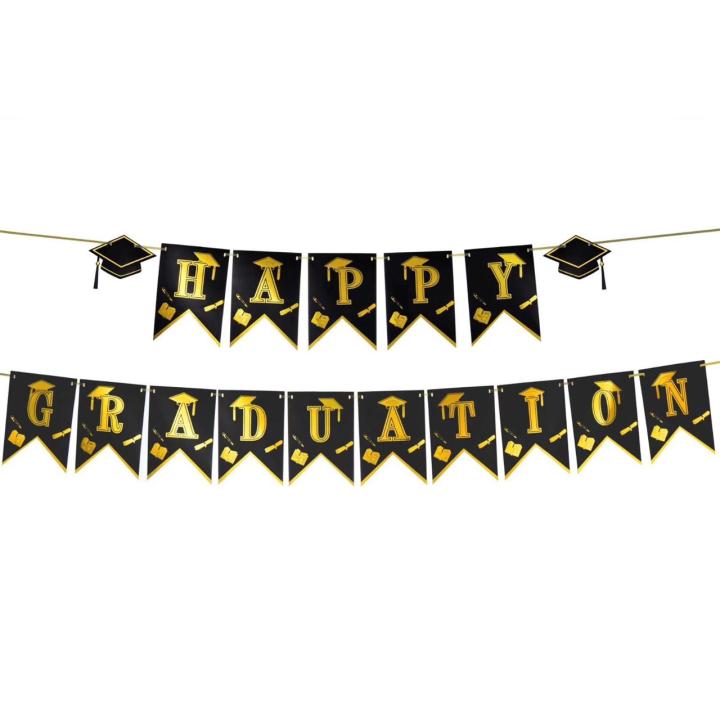 Happy Graduation Banner – 1,5 X 0,9 M, Schwarz-gold Für Abschlussfeiern