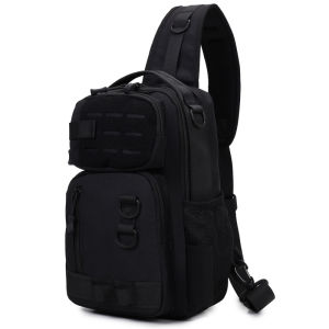 Tactical Camo Crossbody Fishing Chest Bag with Waterproof Oxford Cloth and Multi-Compartment Design