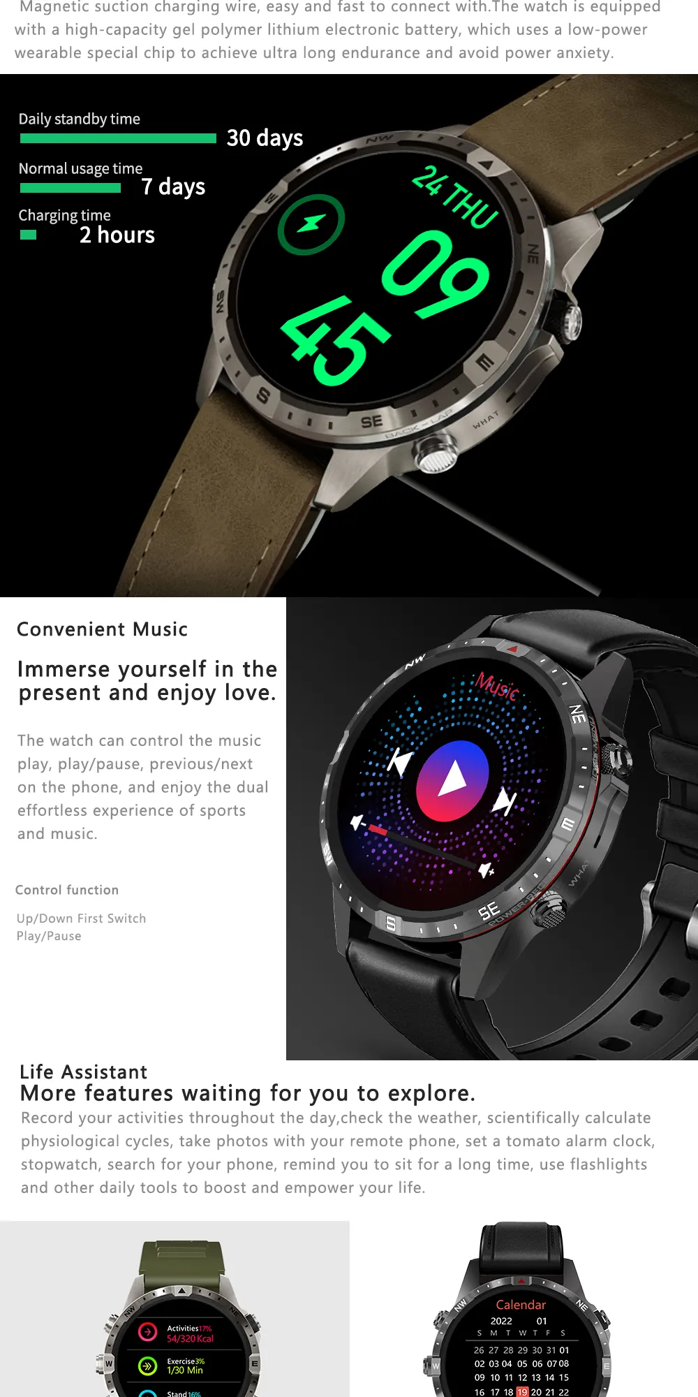 Aolon GT5 Pro 1.6 นิ้ว นาฬิกา สมาร์ทวอทช์ เข็มทิศ smartwatch จอใหญ่ 100+ โหมดกีฬา โทรผ่านบลูทูธ IP67 กันน้ํา นาฬิกาวิ่ง