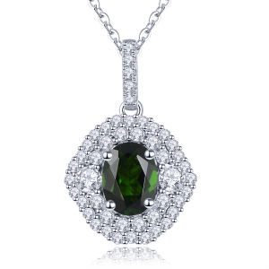 Lohaspie Jewelry Real 1.4 Carat Solid 925 Sterling Silver Pendant Natural Rhodolite Garnet Chrome Diopside Pendant Garnet Pendant For Women Garnet Stone Original Jewelry