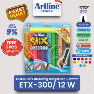 ARTLINE STIX Colouring Marker Spidol Mewarnai Set 12 Colours BONUS HIGHLIGHTER ETX-300/12W