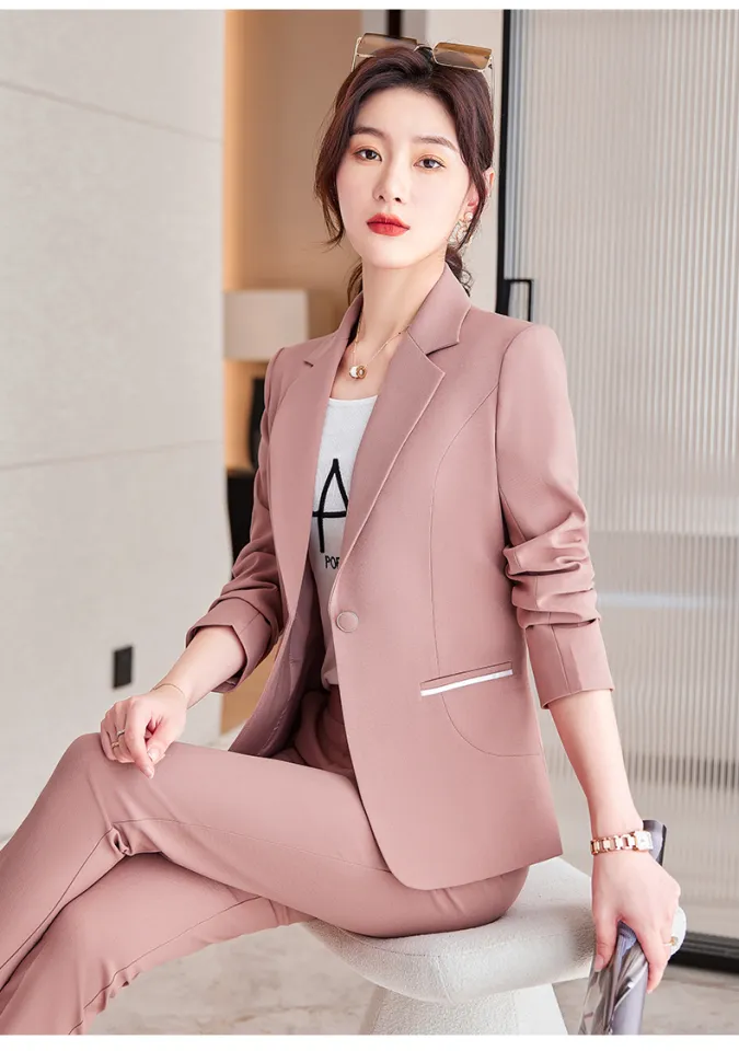 Spring and Autumn 2022 Women New Pant Suit Set Blazer Jacket & Pants  Trouser 2 Pieces Set Fashion Office Lady Work Wear Suit Korean Style  Business Suit Outwear
