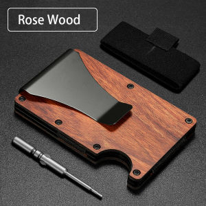 USA Minimalism Natural Solid Wood Money Clip Wallet RFID Blocking Wallets for Men Metal Aluminum Slim Cash Credit Card Holder