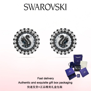♈Swarovski♈ Stylish Womens Jewelry The New Ruthenium-plated Swan Grey Crystal Gemstone Swarovski Signature Swan Stud Earrings Valentines Day gifts birthday gifts Free genuine gift box