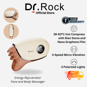 Dr.Rock Energy Rejuvenator - Bian Stone Facial and Body Device (White) with Micro Vibration Warm Compress Polarized Light Nano Graphene and Negative Ions Technology for Enhanced Skincare. Lift and Tighten Skin Lighten Skin at Home Skincare massager