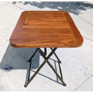 Bàn Ghế Fansipan (Patio) ngồi cao 35cm - Bàn cao 55cm bộ nội thất phòng khách bàn gỗ mặt vuông ghế xếp khung kim loại đen phù hợp sân vườn.