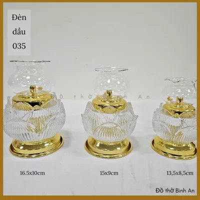 Đèn dầu Lưu ly đèn thờ hoa Sen pha lê 035 - Tâm kinh bát nhã - Đồ thờ Bình An - Decor Phong thủy