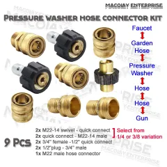 F02 High Pressure Washer Quick Connect Adapter select from 1/4 or 3/8  female to M22-14 or M22-15 Coupling Fittings Macolay Enterprise