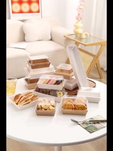 25/50/100PCS Cake Sandwish Baking Packaging White Brown Red Green Square Rectangular Transqarent Paper Plastic Dessert