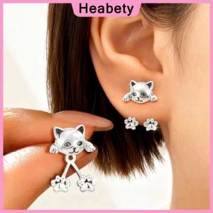 Heabety Vintage Funny Silver Color Cat Earring For Women Cute Animal Cat Paw Back Hanging Earrings Party Banquet Jewelry Gift
