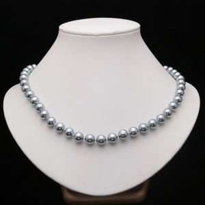 Viviann Original sterling silver High quality 10mm Pearl Necklace Female Grey Pink Purple White Pearl Round Strong Light Pearl Collar Chain Gift for Wife and Mom Mothers Day Birthday Gift Pearl Necklace Party Retro Accessories Necklace