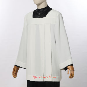 Catholic Premium Clergy Cassock White Pleated Surplice Church Robes for Men Church Vestment White