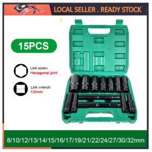 20PCS 1/2“ Long Impact Socket Set Black Deep Box Set Tool Set Socket Wrench Set Tool Converter Reducer 8mm--32mm 1/2六角套筒