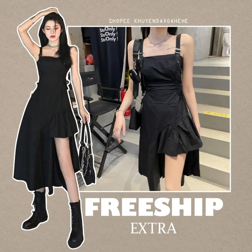 Váy đầm đen cá tính dáng dài qua gối phong cách Hàn Quốc MS2267 - Tìm  Voucher