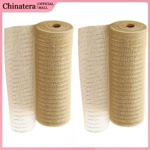2 Rolls Decorative Mesh Ribbon Metallic Foil Deco Mesh Christmas Mesh Ribbon for Ribbon Swag Bows Garland Decoration