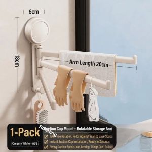 Suction Cup Towel Rack Punch-Free 180°Rotation for Bathroom Kitchen Towel Holder Quick Dry Rustproof Space Saving Towel Hanger Multifunctional Storage Rack