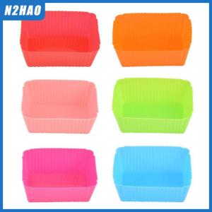 N2HAO 6PCS Cake Mold Silicone Rectangle Soft Muffin Cupcake Liner Bake Cup Mold Candy Mold Bakeware Baking Dish